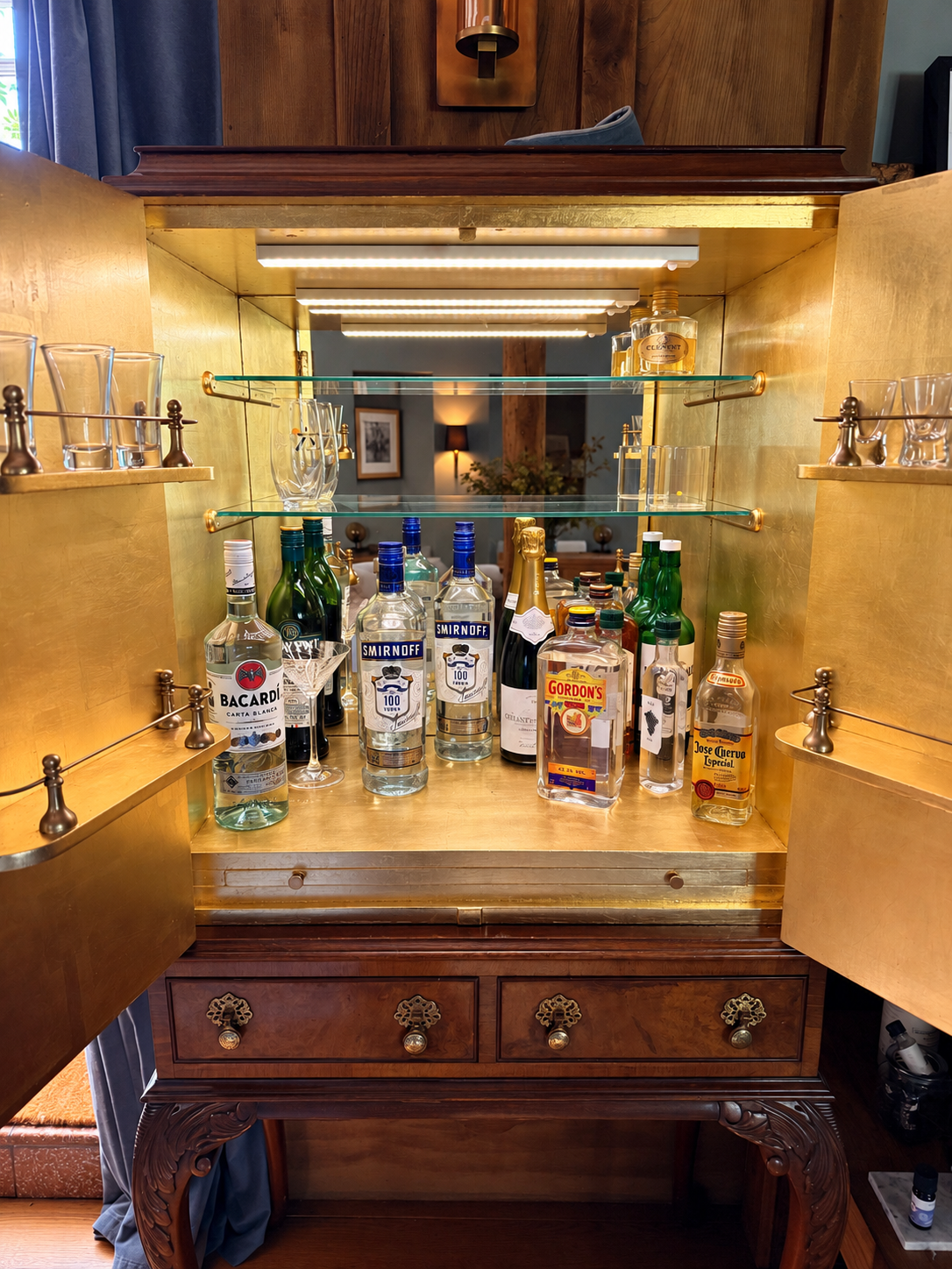 Vintage drinks cabinet with gilded interior finish